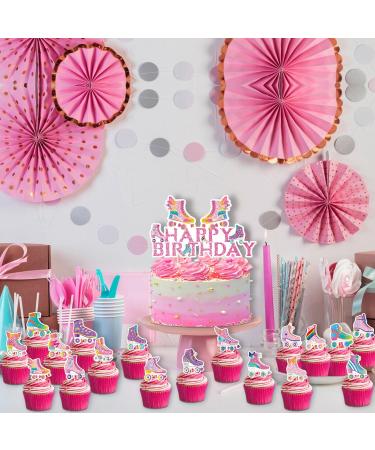 37pcs Roller Skate cake decoration set include 1pc big cake topper 36pcs cupcake toppers for 80s 90s Retro Hip Hop Roller Skating Theme birthday party decor - Buy Online on GoSupps.com