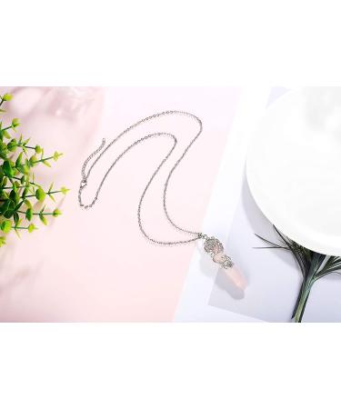 Rose Quartz Flower Wrapped Crystal Point Pendant Necklace for Women - Reiki Healing Gemstone Jewelry - Buy Online on GoSupps.com