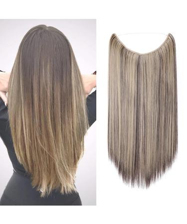 Silk -Co hair extension with rubber band smooth extensions with invisible cord synthetic hair part like real hair hair sealing hair extensions for women dark brown & golden brown 50cm raide - 20 "dark brown mix gold brown