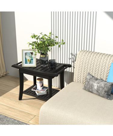 Bamboo Shower Stool Bench Waterproof with Storage Shelf for Shaving Legs or Spa Bath Seat in Bathroom & Inside Shower for Adults Seniors Elderly (24 x 13.4 x 18.5 inches+Black) - Buy Online on GoSupps.com