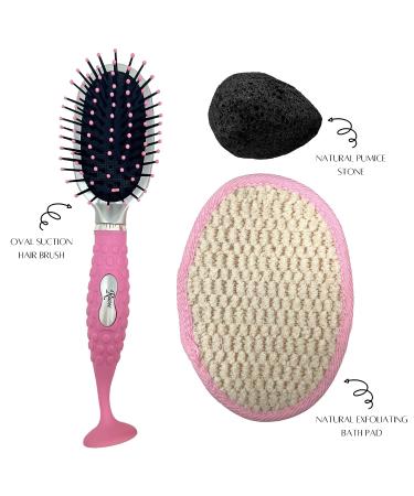 Rucci Bath Set with Eva Sponge Ball/White Compact Mirror/Pink Massage Pad/Pumice Stone/Oval Suction Hairbrush  1 Pound - Buy Online on GoSupps.com