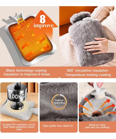 YIFOV Hot Water Bottle 2L with Soft Fleece Cover - Pain Relief & Warmth for Parents & Children - Premium Natural Rubber - Great Gift - Buy Online on GoSupps.com