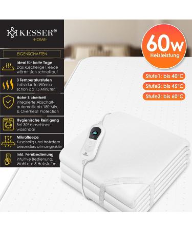Kesser Heat Under Bed Blanket 150x80cm | Remote Control Heating Pad with 3 Temperature Levels | Soft Fleece Bed Mat | Automatic Switch-Off - Buy Online on GoSupps.com