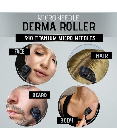 Derma Roller Microneedle Roller for Face & Beard Growth Kit - 0.25mm | Hair Growth & Skin Care Tool for Men and Women - Buy Online on GoSupps.com