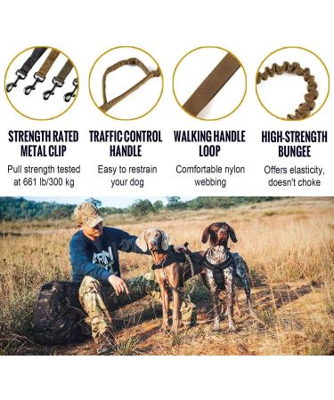 OneTigris Tactical Dog Training Leash with Bungee and 2 Control Handles - Olive Green - Buy Online on GoSupps.com