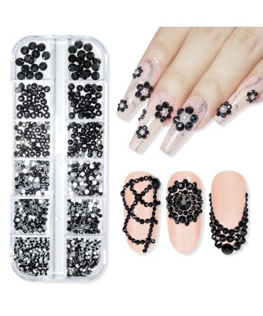 Makartt Rhinestones Crystal Nail Gems Flat Back Gems Crystal Nail Rhinestones for Nail Nail Diamonds Stone Nail Charms DIY Crafts Makeup Nail Accessories black rhinestones