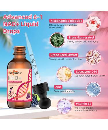 NAD+ Liquid Supplement for Women Men: NAD+ Resveratrol Drops with Grape Seed Extract CoQ10 Zinc Vitamin B2 Nicotinamide Riboside Support Energy Anti-Aging & Heart Health Grape Flavor 30 Servings - Buy Online on GoSupps.com