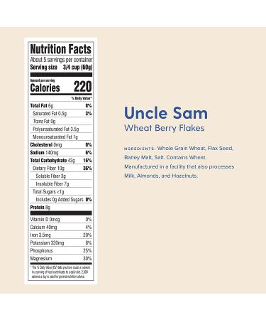 Uncle Sam Original Wheat Berry Flakes Cereal - High Fiber, Whole Grain, Non-GMO, Kosher, Vegan - 10 Oz Box (Pack of 12) - Buy Online on GoSupps.com