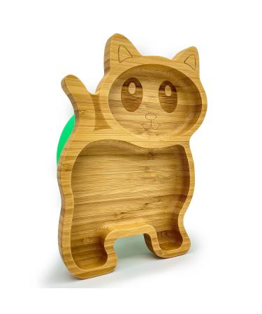 Eco Health Kitten Bamboo Baby Plate Kids and Toddler Suction Cup Bamboo Plate for Babies Non-Toxic and Cool to The Touch Ideal for Baby Weaning Cat Plate (Green)