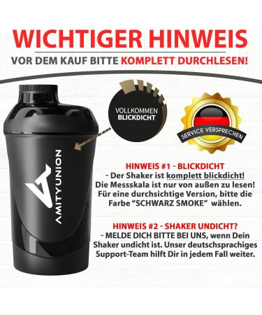 Amityunion Protein Shaker Deluxe 800ml - Leak-Proof BPA-Free Sieve & Scale for Creamy Whey Shakes - Midnight Black - Buy Online on GoSupps.com