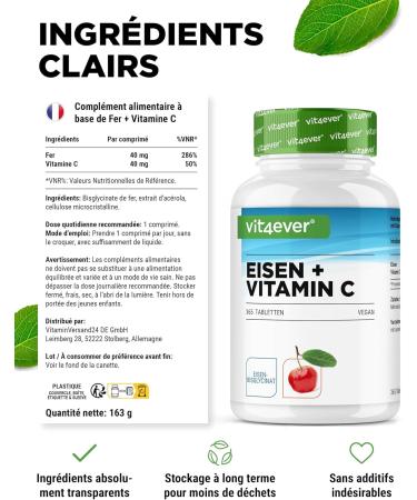 Iron - 365 tablets with 40 mg of pure iron + natural vitamin C - Premium raw material: iron bisglycinate - Buy Online on GoSupps.com