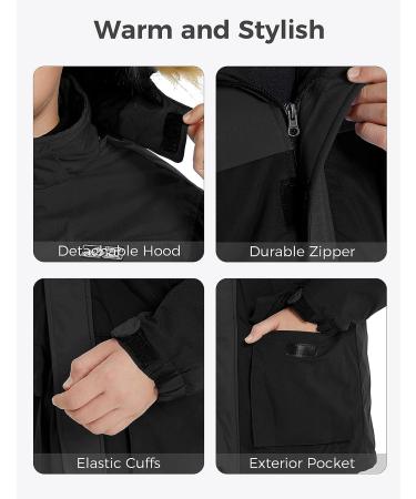 Wantdo Kids Boys' Weatherproof Winter Ski Jacket Black 8-9 with Removable Hood - Buy Online on GoSupps.com