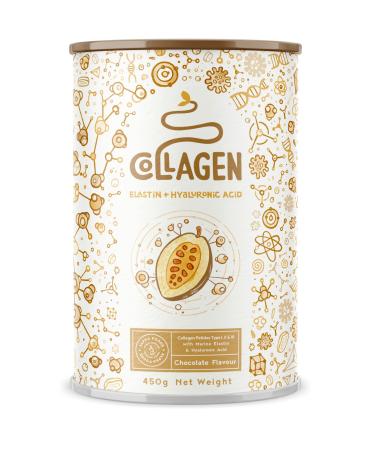 Collagen Powder with Hyaluronic Acid 450g - Collagen Peptides Supplement with Amino Acids - Hydrolysed Bovine Collagen Type I II & III - Chocolate Flavour Collagen Supplements for Women - Alpha Foods Chocolate 450g