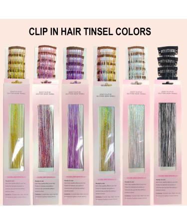 Shining Silver Clip-in Hair Tinsel Kit - 6Pcs 20 Inch Glitter Extensions with Clips for Women, Girls, Kids - Heat Resistant Fairy Sparkle Strands - Festival Gift - Buy Online on GoSupps.com
