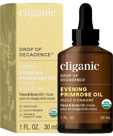 Cliganic Organic Evening Primrose Oil 100% Pure (1oz) - For Hair & Face | Natural Cold Pressed Unrefined (Packaging May Vary) 1 Fl Oz (Pack of 1)