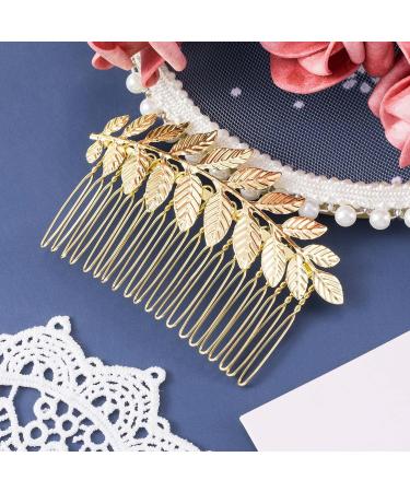 PAGOW 3.3 Inch Leaf Hair Combs - Gold Rhinestone Pearl Clips for Women, Wedding Headpiece Accessories - Buy Online on GoSupps.com