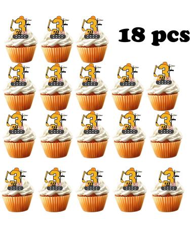 18pcs Construction Cupcake Toppers for Boys Girls 3rd Happy Birthday Construction Theme Party Supplies Yellow Number 3 Building Truck Excavator Cake Decorations - Buy Online on GoSupps.com