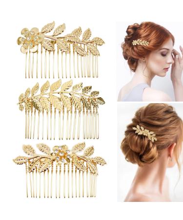 3PCS Leaf Hair Side Combs  Gold Rhinestone Hair Comb  Hair Side Comb Clips  Hair Accessories for Women  Girls  Bride  Bridesmaid - Buy Online on GoSupps.com