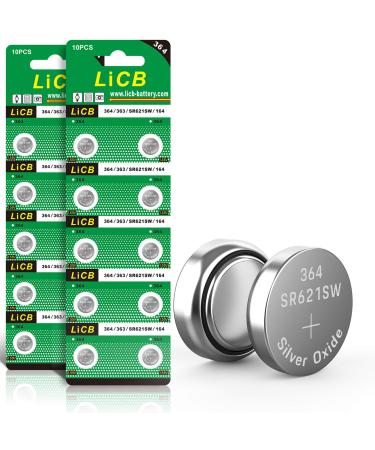 LiCB 20 Pack SR621SW 364 164 363 AG1 Battery 1.5V Button Cell Watch Batteries