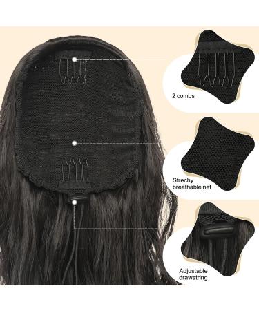 FESHFEN 18 Natural Black Drawstring Ponytail Extension - Synthetic Curly Wavy Hair Piece for Women - Buy Online on GoSupps.com