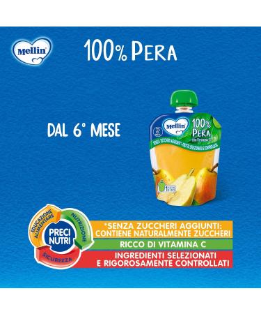 Mellin 100% Pear Snack Pouch with Vitamin C 6 x 90g Boxes - Buy Online on GoSupps.com