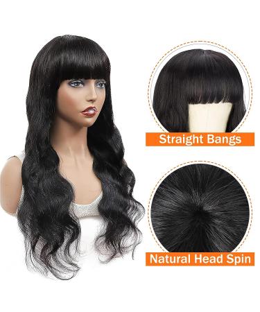 20 Inch Body Wave Wig with Bangs for Black Women - 150% Density Brazilian Virgin Human Hair None Lace Front Wig - Natural Color - Buy Online on GoSupps.com