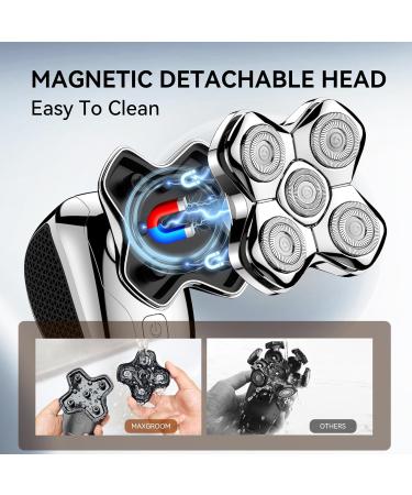 MAXGROOM 5-in-1 Waterproof Magnetic Detachable Head Shaver for Bald Men - USB Rechargeable LED Display Wet/Dry Use Travel Pouch Included - Buy Online on GoSupps.com