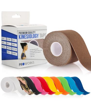 Proworks Kinesiology Tape | 5m Roll of Elastic Muscle Support Tape for Exercise Sports & Injury Recovery Brown