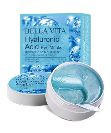 BELLA VITA Under Eye Patches Hyaluronic Acid Collagen Eye Masks Pads for Dark Circles Puffiness Eye Bag Wrinkles Rejuvenate Hydrate and Moisturize Eye Treatment Gel for Men Women 30 Pairs