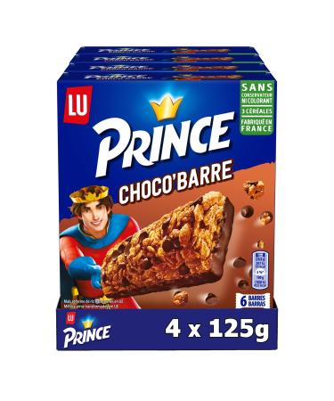 LU PRINCE - Prince de LU Choco'Barre - 4 Boxes of 6 Individual Bars - 3 Cereal Bars and Milk Chocolate Chips - Made in France - Ideal for a Gourmet Snack - Pack of 4x125g