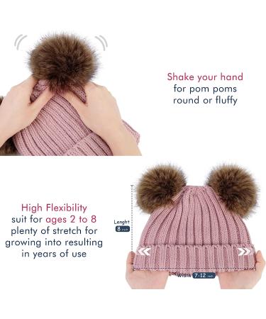 Simplicity Warm Kids Winter Hat with Pompom Ears - Pink Plush Lined Beanie for Boys and Girls - Buy Online on GoSupps.com