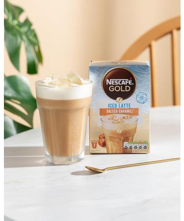 Nescafe Iced Latte Salted Caramel Instant Coffee 7 x 14.5g Sachets 100% Responsibly Sourced Coffee (Pack of 5) - Buy Online on GoSupps.com