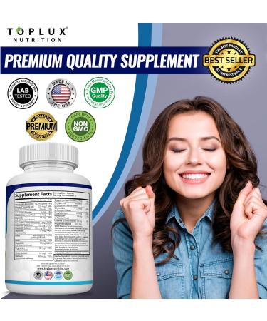 Toplux Brain Supplement Nootropic Brain Pills Vitamin with DMAE Bacopa Monnieri L-Gutamine for Men Women 60 Capsules Nutrition One - Buy Online on GoSupps.com