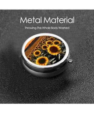 Farm Sunflowers Round Pill Box - 3 Compartment Mini Travel Organizer for Vitamins & Medicine - Buy Online on GoSupps.com