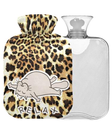 Naanle relax cat hot water bottle with cover transparent hot water bottle heat bottle for bed handfoot warmer pain relief heat and cold therapy Large 2l
