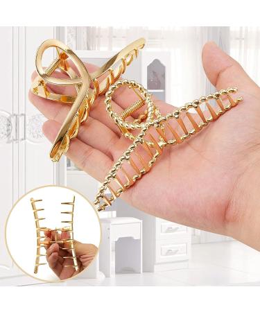 6Pcs Large Non-Slip Metal Hair Claw Clips Set - Strong Gold Hairpins for Thick Hair, Half Bun Styling Barrettes for Women, Easy Pull Up, Includes Storage Box - Buy Online on GoSupps.com