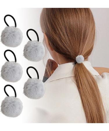 Hairband for Girls - Girls' Colorful Pompom Hair Ties Fashionable Hair Ties for Women And Girls Versatile Ponytail Holders for Dating Parties grey - Buy Online on GoSupps.com