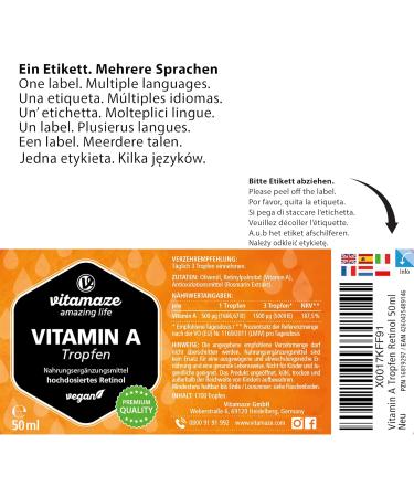 Vitamin A Drops 5000 IU High Strength - 50ml Vegan Liquid Supplement, High Bioavailability - Buy Online on GoSupps.com