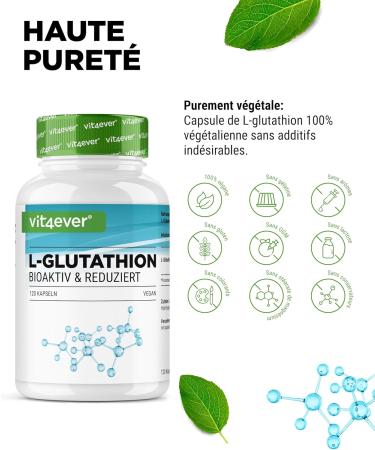 L-Glutathion - 120 g lules avec 500 mg par g lule - Premium : Glutathion r duit & bioactif issu de la fermentation - Hautement dos - Vegan 120 unit (Lot de 1) - Buy Online on GoSupps.com