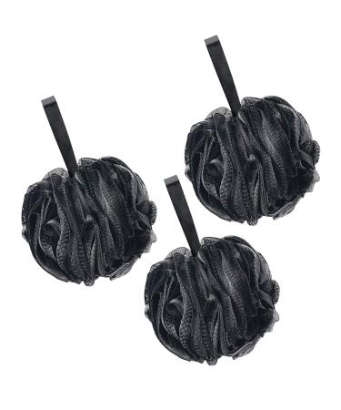 Titanker Bath Loofah Sponge, Shower Sponge Loofahs 60g/pcs Mesh Pouf Soft Body Scrubber Ball, Exfoliating Bath Sponge for Women and Men, Pack of 3, Black Black 60g/pcs