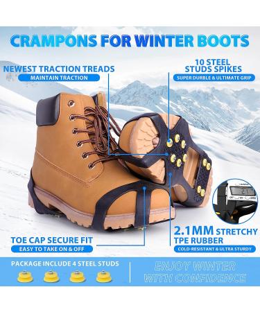 Sfee Ice Cleats 10 Steel Studs for Boots & Shoes - Anti-Slip Traction Cleats for Snow & Ice Walking, Hiking, Jogging - Size L (Women 10-13 / Men 8-11) - 1 Pair - Buy Online on GoSupps.com