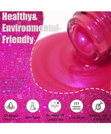 Hot Pink Nail Polish - Pearl Rose Red Nail Vanish - 12ml Bright Pink Glitter Quick Dry Nail Lacquer Holographic Quick Dry Shimmer Long-lasting Glossy Nail Art Varnish Pearl Pink - Buy Online on GoSupps.com