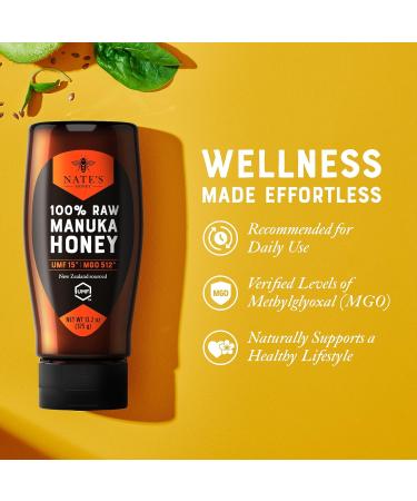 Nate's Raw Manuka Honey New Zealand MGO 512+ | Certifi UMF 15+ | Bouteille souple de 374 2 g MGO 512+ | Certifi UMF 15+ 13.2 ml (Lot de 1) - Buy Online on GoSupps.com