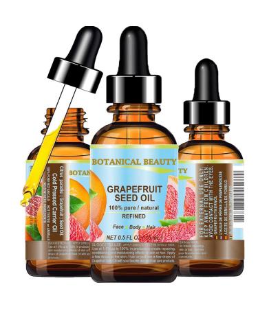 Botanical Beauty GRAPEFRUIT SEED OIL. 100% Pure Natural Undiluted Refined Cold Pressed Carrier Oil (NOT ESSENTIAL OIL) 0.5 Fl Oz - 15 ml for Face Skin Hair Lips and Nails. Rich in Vitamin C