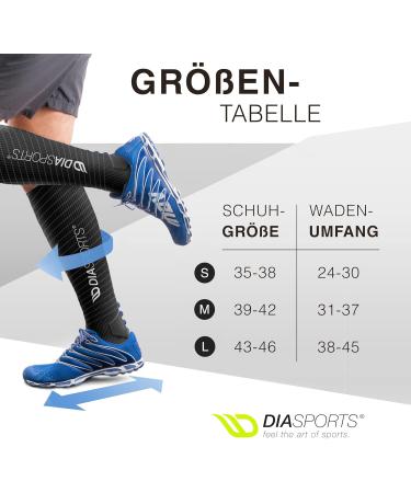Diasports Runstars Compression Socks for Sports & Running | Premium Black/Blue Compression Socks for Marathon & Triathlon - Unisex L - Buy Online on GoSupps.com