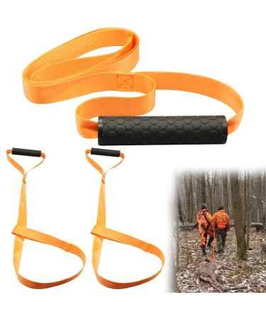 3Pcs Deer Drag Rope with Non-Slip Handle, Heavy Duty Deer Drag Strap Hunting Dragging Pull Rope, Strong Bearing Capacity Deer Dragging Harness Deer Hunting Accessories for Big and Small Game, Orange