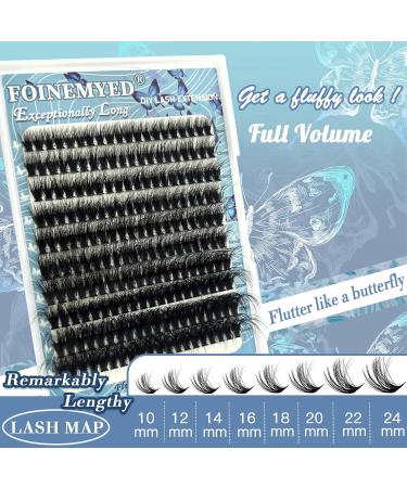 Fluffy Lash Clusters 10-24mm - Extra Long Thick 200D Eyelash Extensions | 200pcs Volume D Curl Wispy Lashes | DIY for Beginners | FOINEMYED - Buy Online on GoSupps.com
