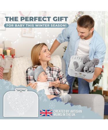 Personalised Baby Shower Gift Set | Newborn Winter Clothes & Accessories - Customised Grey | Baby Knitted Booties, Hat, Gloves, Fleece Blanket | Newborn Essentials - Buy Online on GoSupps.com