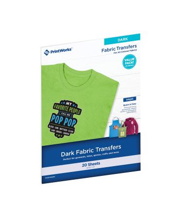 Printworks Dark T-Shirt Transfers for Inkjet Printers  For Use on Dark and Light/White Fabrics  Photo Quality Prints  20 Sheets 8    x 11  (00545)