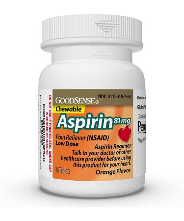 GoodSense 81mg Chewable Aspirin Tablets - Low Dose Orange Flavor Pain Reliever - Buy Online on GoSupps.com